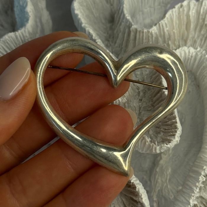 925 Sterling Silver Heart Brooch Length 1.90 Inch