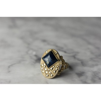 925 Sterling Silver Sodalite & Marcasites Ring Size 6