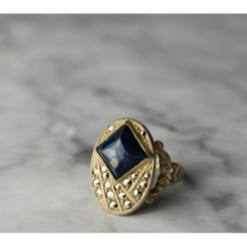 925 Sterling Silver Sodalite & Marcasites Ring Size 6