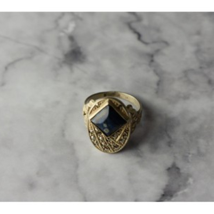 925 Sterling Silver Sodalite & Marcasites Ring Size 6