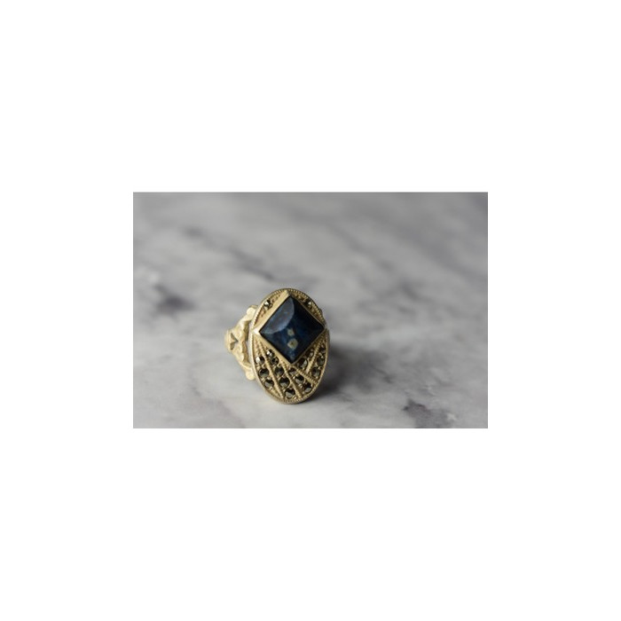 925 Sterling Silver Sodalite & Marcasites Ring Size 6