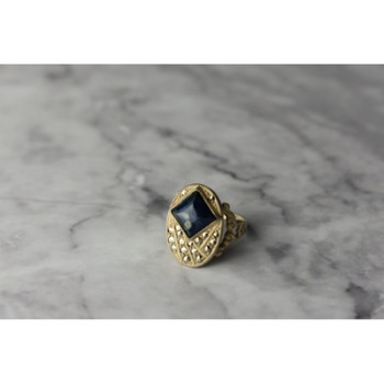 925 Sterling Silver Sodalite & Marcasites Ring Size 6