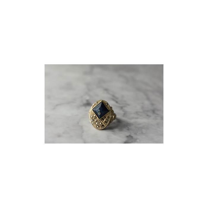 925 Sterling Silver Sodalite & Marcasites Ring Size 6