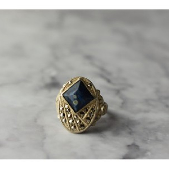 925 Sterling Silver Sodalite & Marcasites Ring Size 6