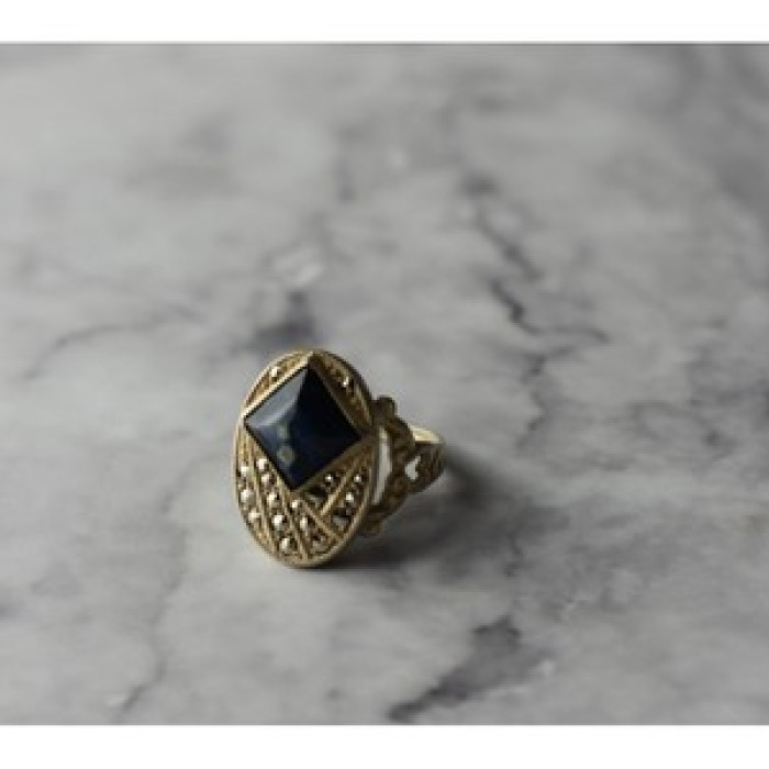 925 Sterling Silver Sodalite & Marcasites Ring Size 6