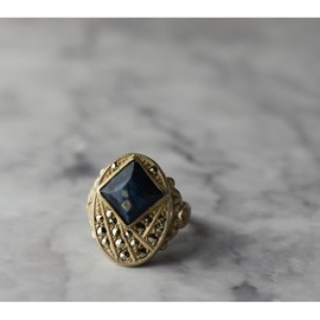 925 Sterling Silver Sodalite & Marcasites Ring Size 6