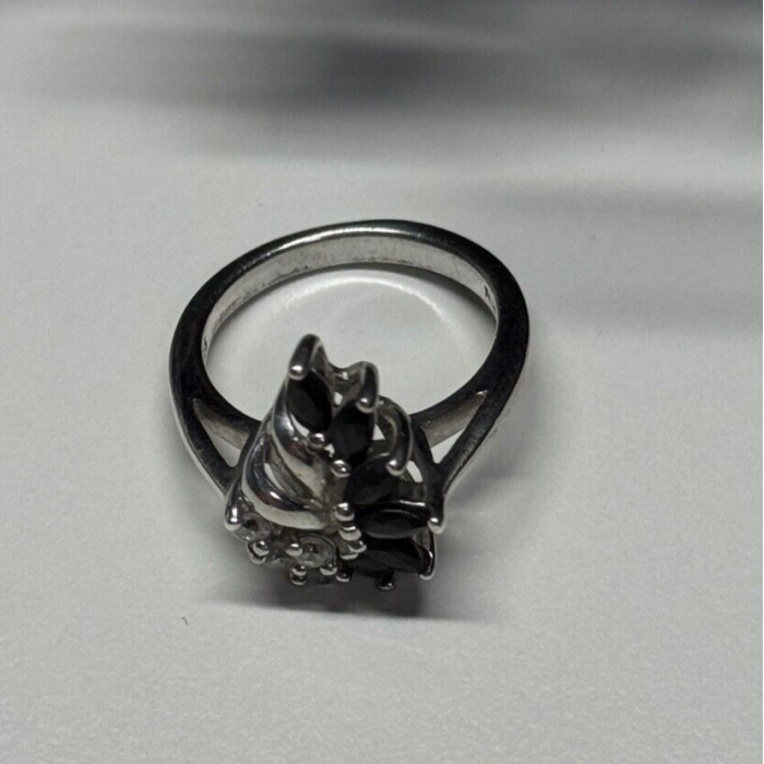 925 Sterling Silver Sapphire & Beryl Ring Size 4.5