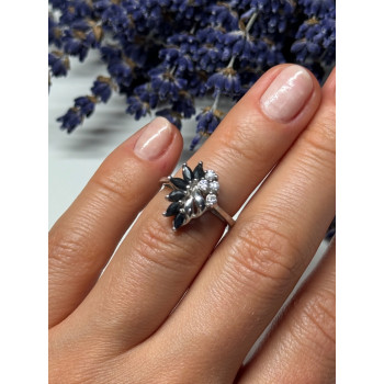 925 Sterling Silver Sapphire & Beryl Ring Size 4.5