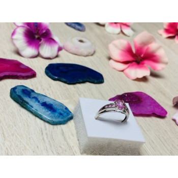 10K WHITE GOLD  PINK TOPAZ & DIAMONDS RING SIZE 7