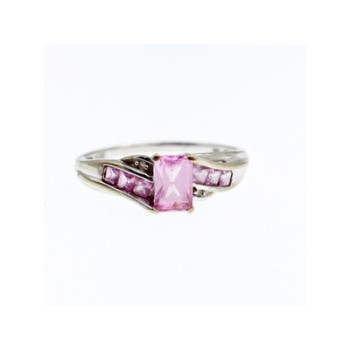 10K WHITE GOLD  PINK TOPAZ & DIAMONDS RING SIZE 7