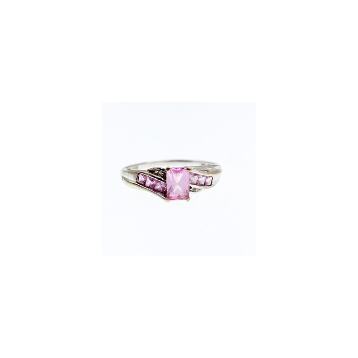 10K WHITE GOLD  PINK TOPAZ & DIAMONDS RING SIZE 7