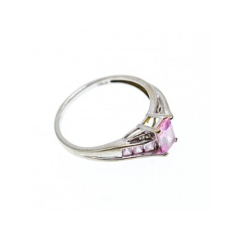 10K WHITE GOLD  PINK TOPAZ & DIAMONDS RING SIZE 7