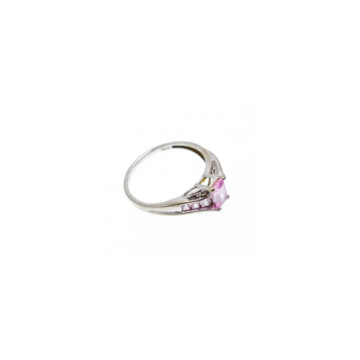 10K WHITE GOLD  PINK TOPAZ & DIAMONDS RING SIZE 7