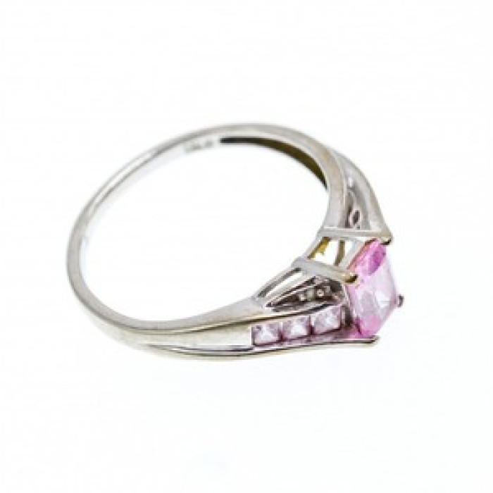10K White Gold Pink Topaz & Diamonds Ring Size 7
