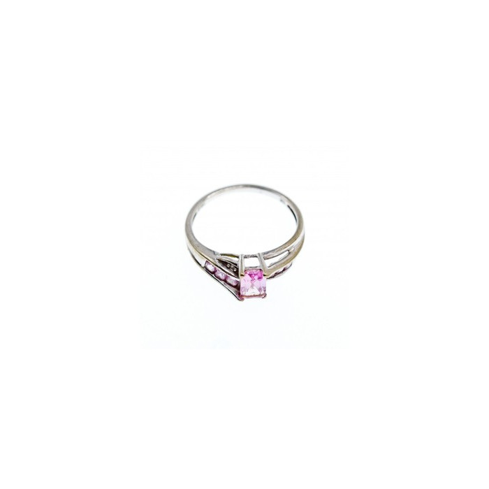 10K WHITE GOLD  PINK TOPAZ & DIAMONDS RING SIZE 7