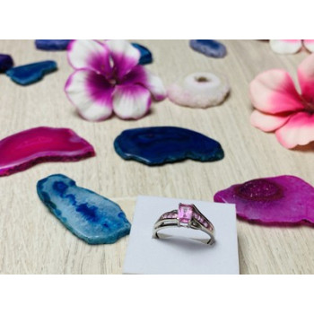 10K WHITE GOLD  PINK TOPAZ & DIAMONDS RING SIZE 7