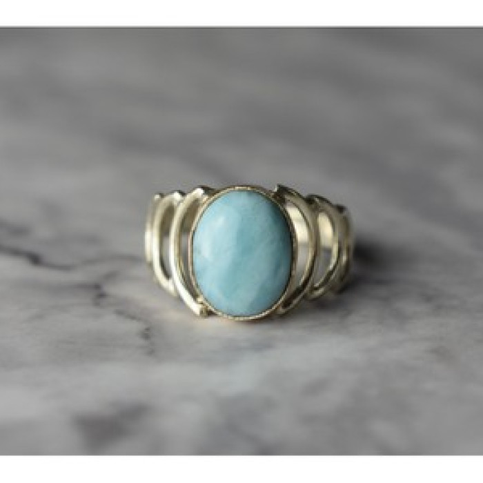 925 Sterling Silver Larimar Ring Size 7