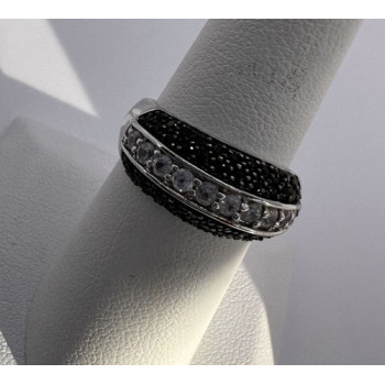 925 Sterling Silver Black & White Spinel Ring Size 6