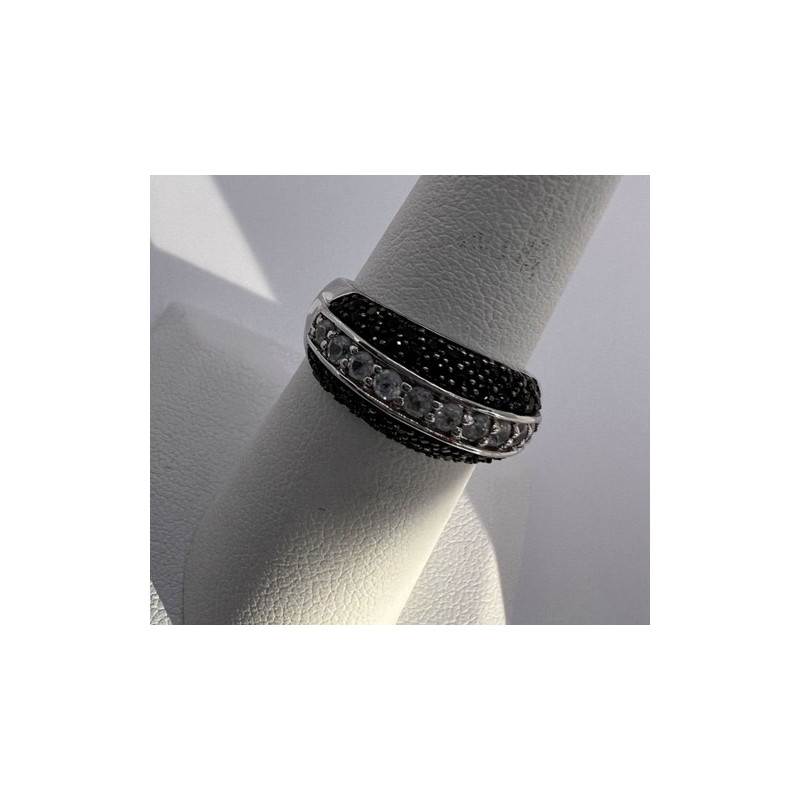 925 Sterling Silver Black & White Spinel Ring Size 6