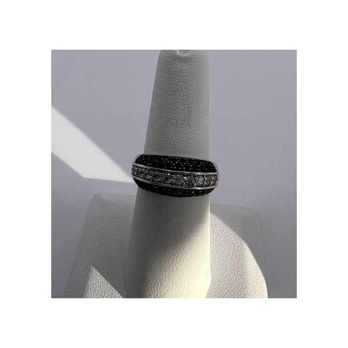 925 Sterling Silver Black & White Spinel Ring Size 6