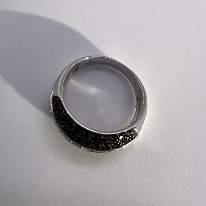 925 Sterling Silver Black & White Spinel Ring Size 6