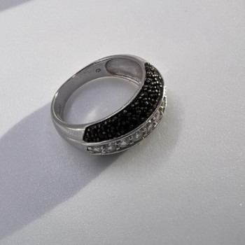 925 Sterling Silver Black & White Spinel Ring Size 6