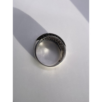 925 Sterling Silver Black & White Spinel Ring Size 6