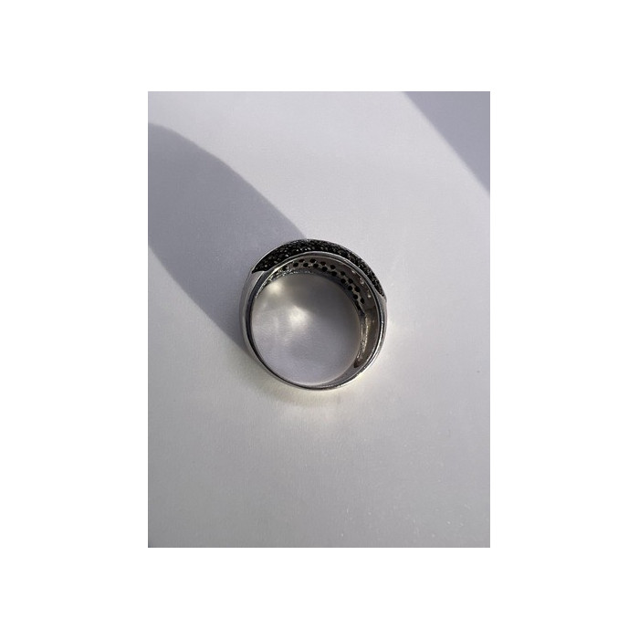 925 Sterling Silver Black & White Spinel Ring Size 6
