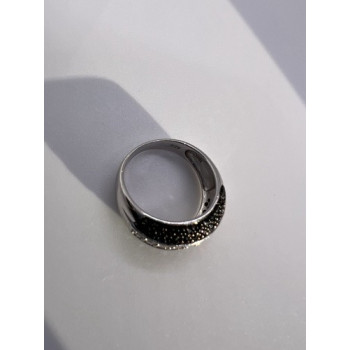 925 Sterling Silver Black & White Spinel Ring Size 6