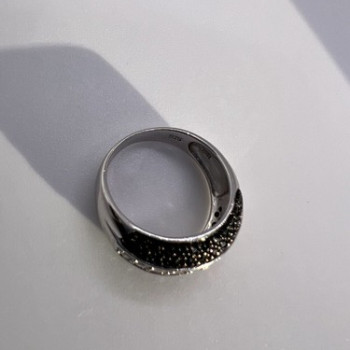 925 Sterling Silver Black & White Spinel Ring Size 6