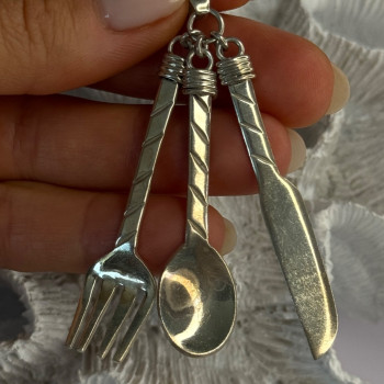 Vintage 925 Sterling Silver Spoon Knife Fork Pendant Length 2.70 Inch