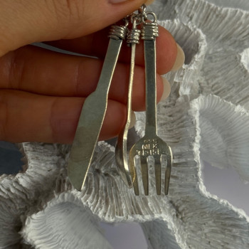 Vintage 925 Sterling Silver Spoon Knife Fork Pendant Length 2.70 Inch