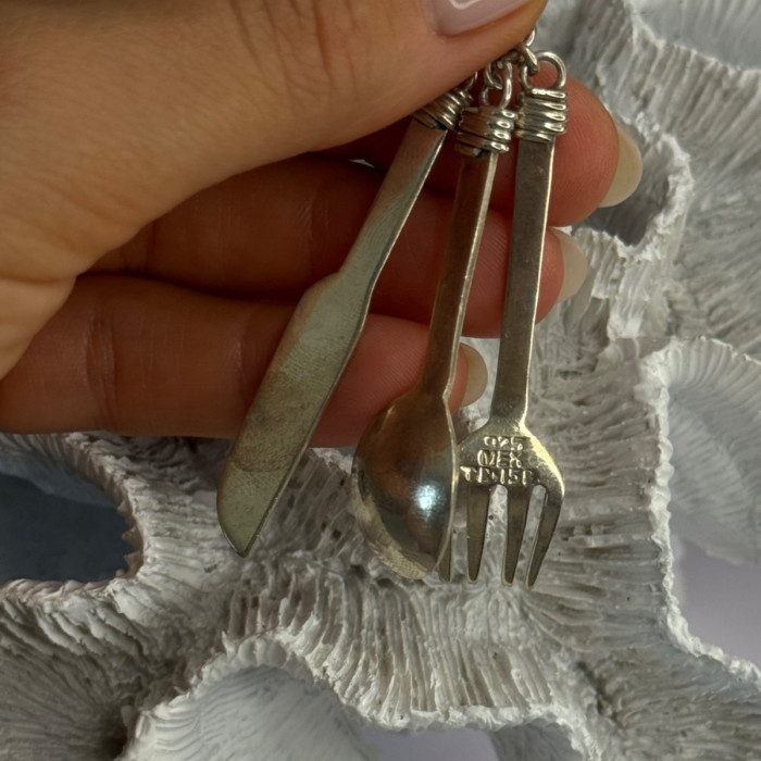 Vintage 925 Sterling Silver Spoon Knife Fork Pendant Length 2.70 Inch