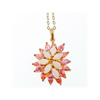 925 STERLING SILVER GOLD PLATED OPAL & MORGANITE CHAIN WITH PENDANT