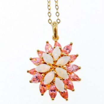 925 Sterling Silver Gold Plated Opal & Morganite Chain With Pendant