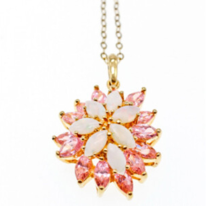 925 Sterling Silver Gold Plated Opal & Morganite Chain With Pendant