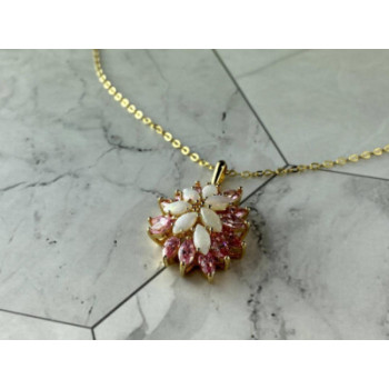 925 STERLING SILVER GOLD PLATED OPAL & MORGANITE CHAIN WITH PENDANT