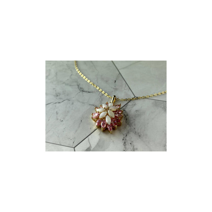 925 STERLING SILVER GOLD PLATED OPAL & MORGANITE CHAIN WITH PENDANT