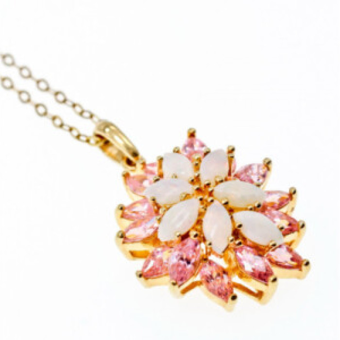 925 Sterling Silver Gold Plated Opal & Morganite Chain With Pendant