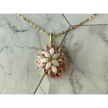 925 STERLING SILVER GOLD PLATED OPAL & MORGANITE CHAIN WITH PENDANT