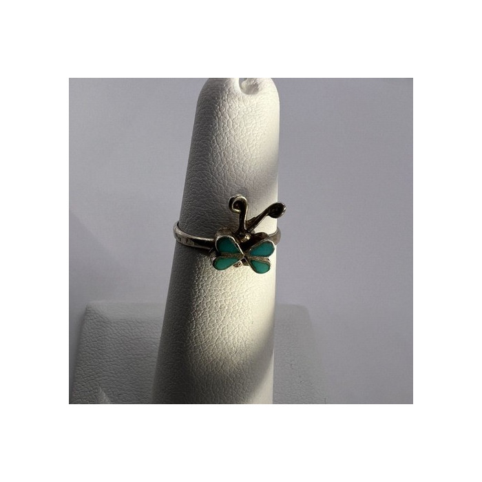 925 Sterling Silver & Turquoise Butterfly Ring Size 4