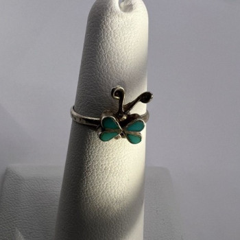 925 Sterling Silver & Turquoise Butterfly Ring Size 4