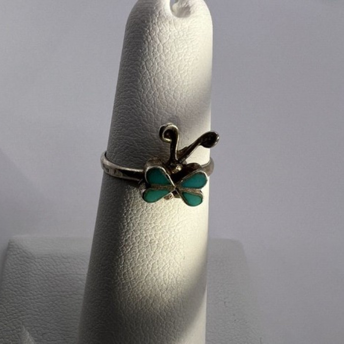 925 Sterling Silver & Turquoise Butterfly Ring Size 4