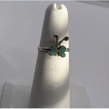 925 Sterling Silver & Turquoise Butterfly Ring Size 4