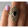 925 Sterling Silver Black Tourmaline & Marcasites Ring Size 6