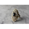 925 Sterling Silver Black Tourmaline & Marcasites Ring Size 6