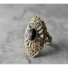 925 Sterling Silver Black Tourmaline & Marcasites Ring Size 6
