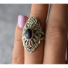 925 Sterling Silver Black Tourmaline & Marcasites Ring Size 6