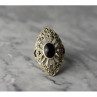 925 Sterling Silver Black Tourmaline & Marcasites Ring Size 6