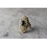 925 Sterling Silver Black Tourmaline & Marcasites Ring Size 6